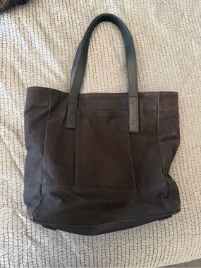 Quince Waxed Canvas Tote Bag with Black Leather Handles